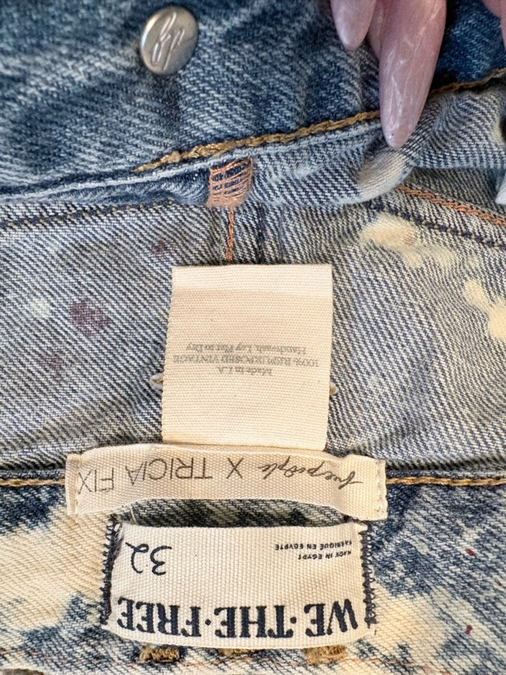 Free People x Tricia Fix collab Light Blue Bleached Denim Shorts with Painted - Picture 4 of 7